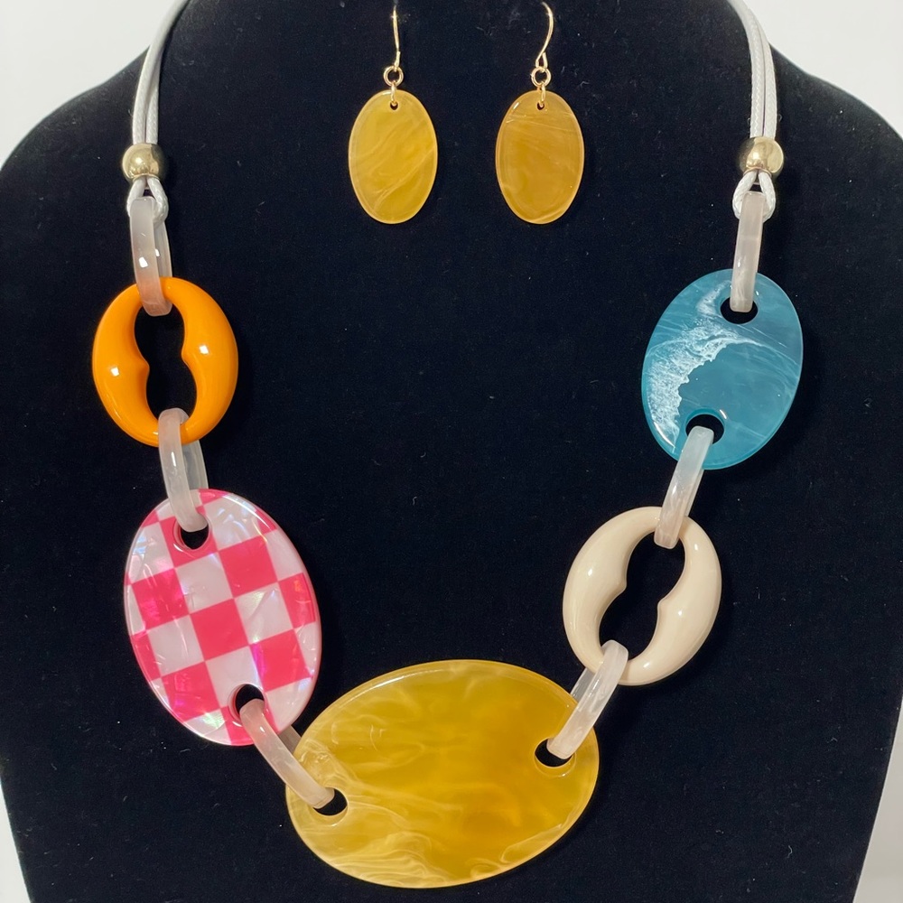 1178-Oval Cord Necklace Set-Multicolor